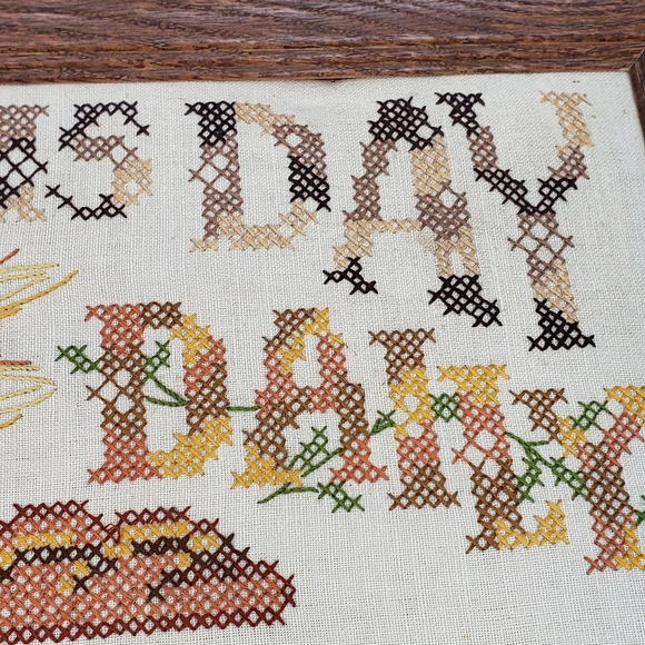 Vtg. Framed Cross Stitch "Give Us This Day Our Daily Bread" Mantel/Wall Decor - Picture 5 of 8